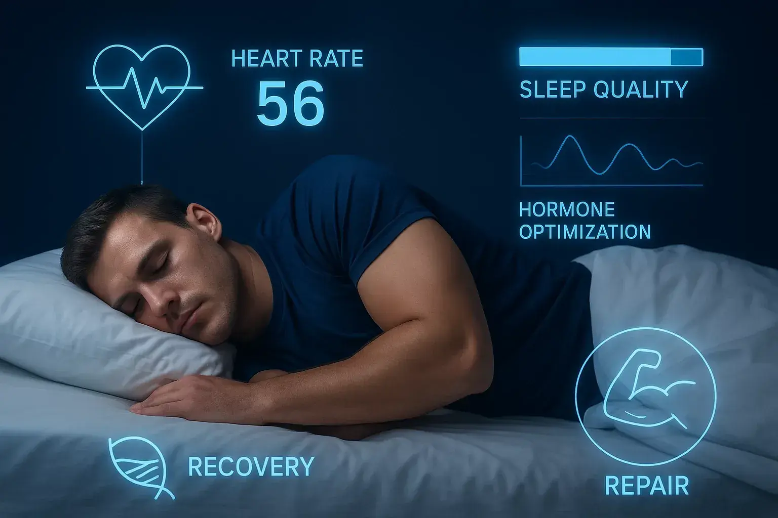 Athlete sleeping with performance metrics displayed