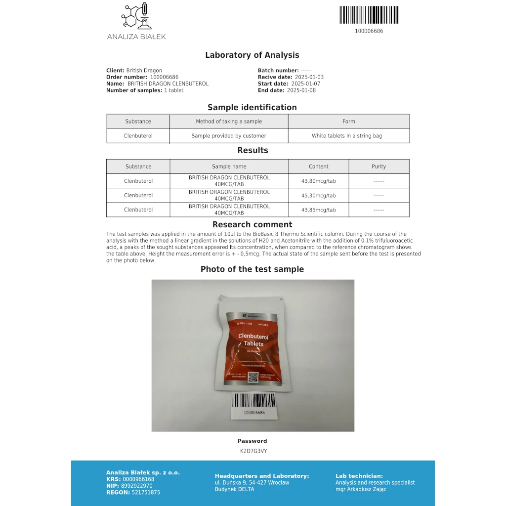 bd clenbuterol lab test report