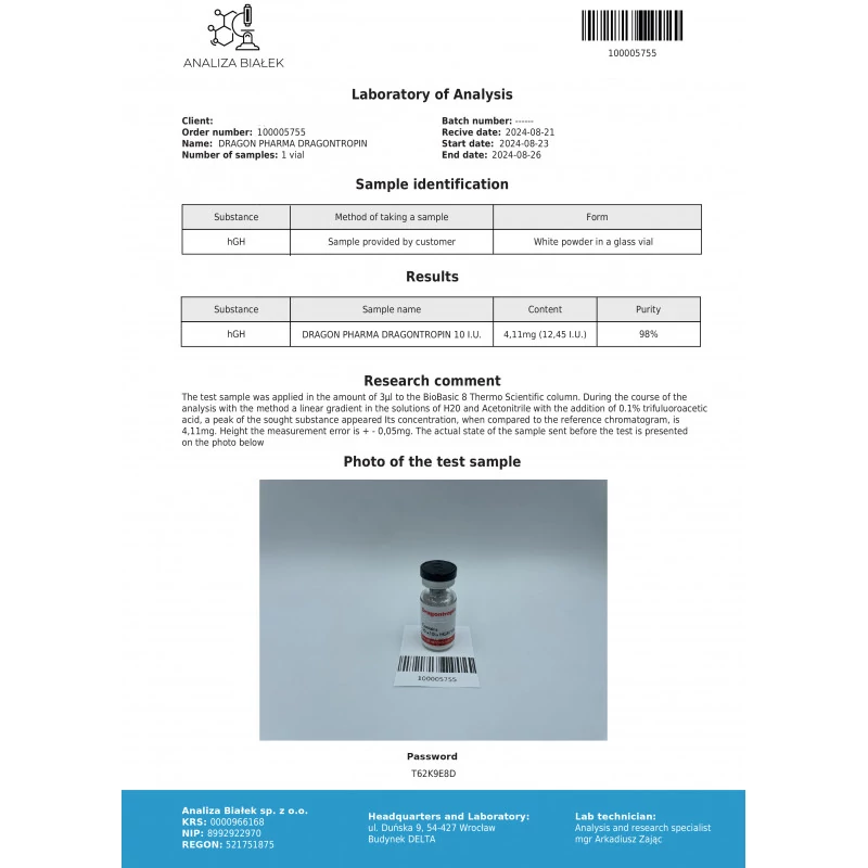 dragontropin lab test result