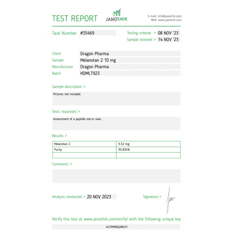 melanotan lab test result