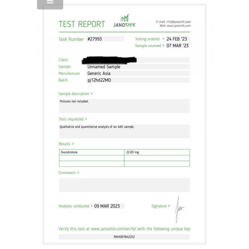 oxandrolone 25 lab test result