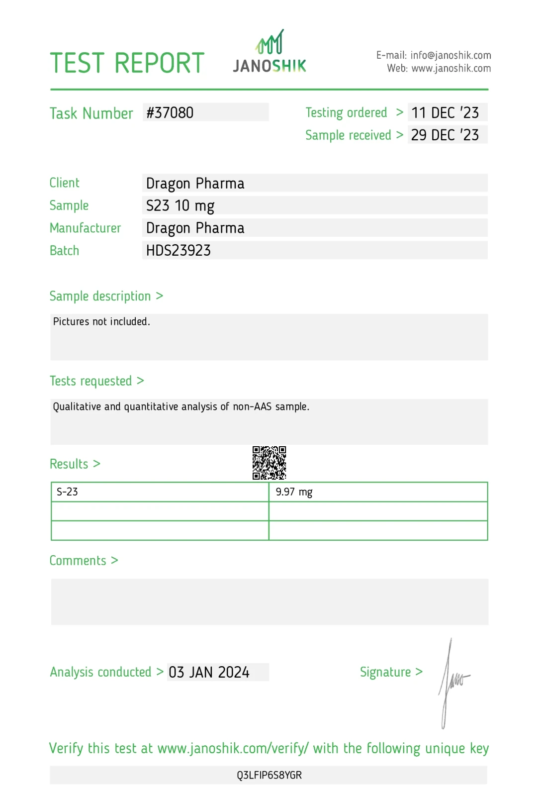 s23 lab test result