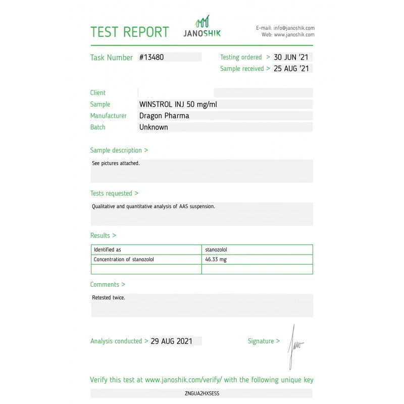 winstrol lab test result